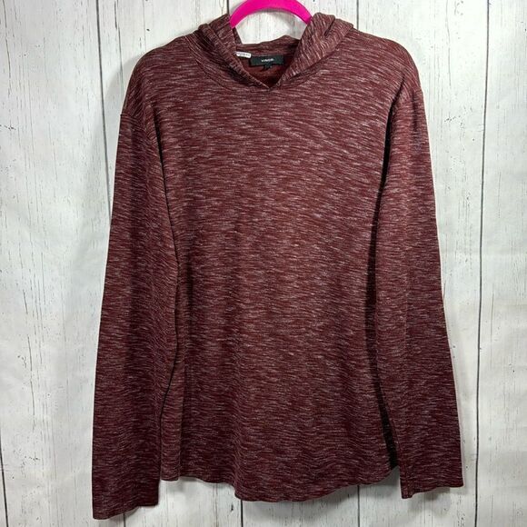 Vince Marled Burgundy Hooded Long Sleeve Top Minimalist Cozy Luxe Fall Street - Picture 1 of 16